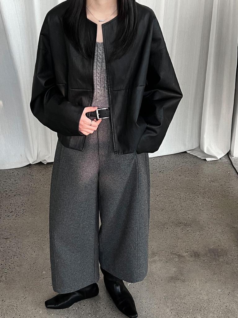 Women's LUXI Woolen Stand-up Collar Wide-leg Cropped Pants - Korean Style, Autumn Slimming High-End Feel