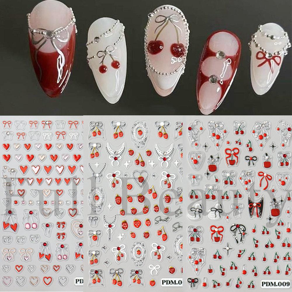Nail Art Sticker Relief Three-Dimensional Crystal Diamond Jelly Cherry Strawberry Love Bow Point Diamond Adhesive Sticker