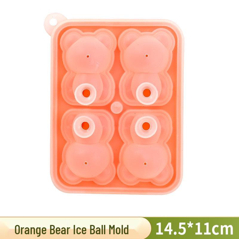 

3D Bear Ice Cube Tray: Silicone 4-Cavity Mold for DIY Ice Balls and Cold Drinks. оранжевый