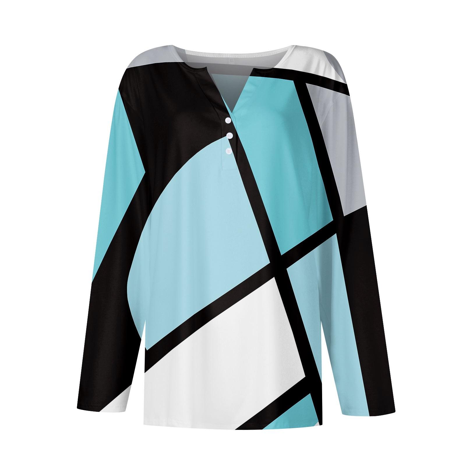 Жен. Футболка Футболка На пуговицах С принтом Длинный рукав Повседневные Выходные Мода — фото 4