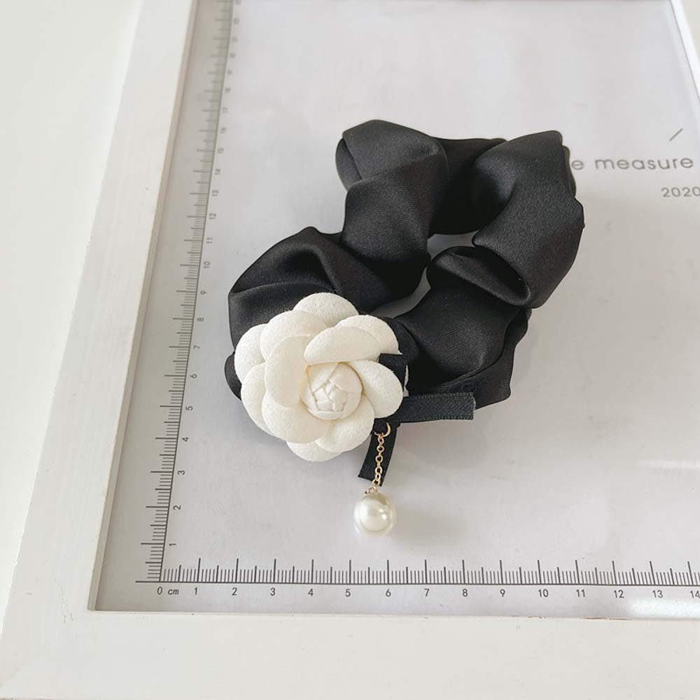 Temperament Women Girls Headwear Pearl Camellia Scrunchies Elastic Hair Rope Hair Circle Hair Bands