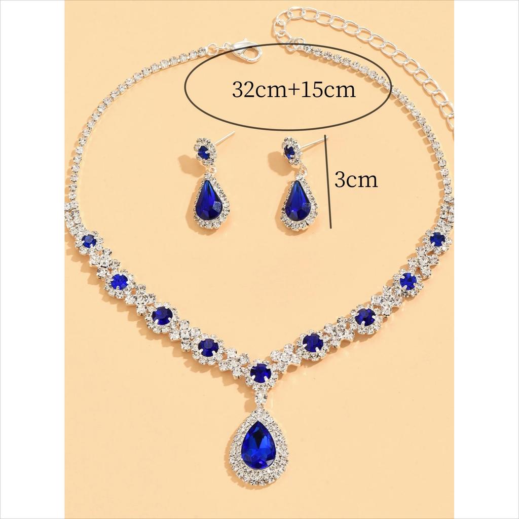 Women's Crystal Droplet Necklace Earrings for Wedding Evening Bride Jewelry Accessories