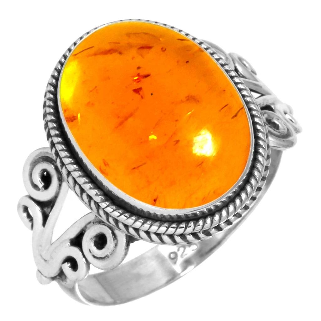 925 Sterling Silver Ring Women Gemstone Handmade Jewelry Engagement Gift Amber Amethyst Black Onyx Carnelian Garnet Quartz Green Onyx Gold Stone Boho