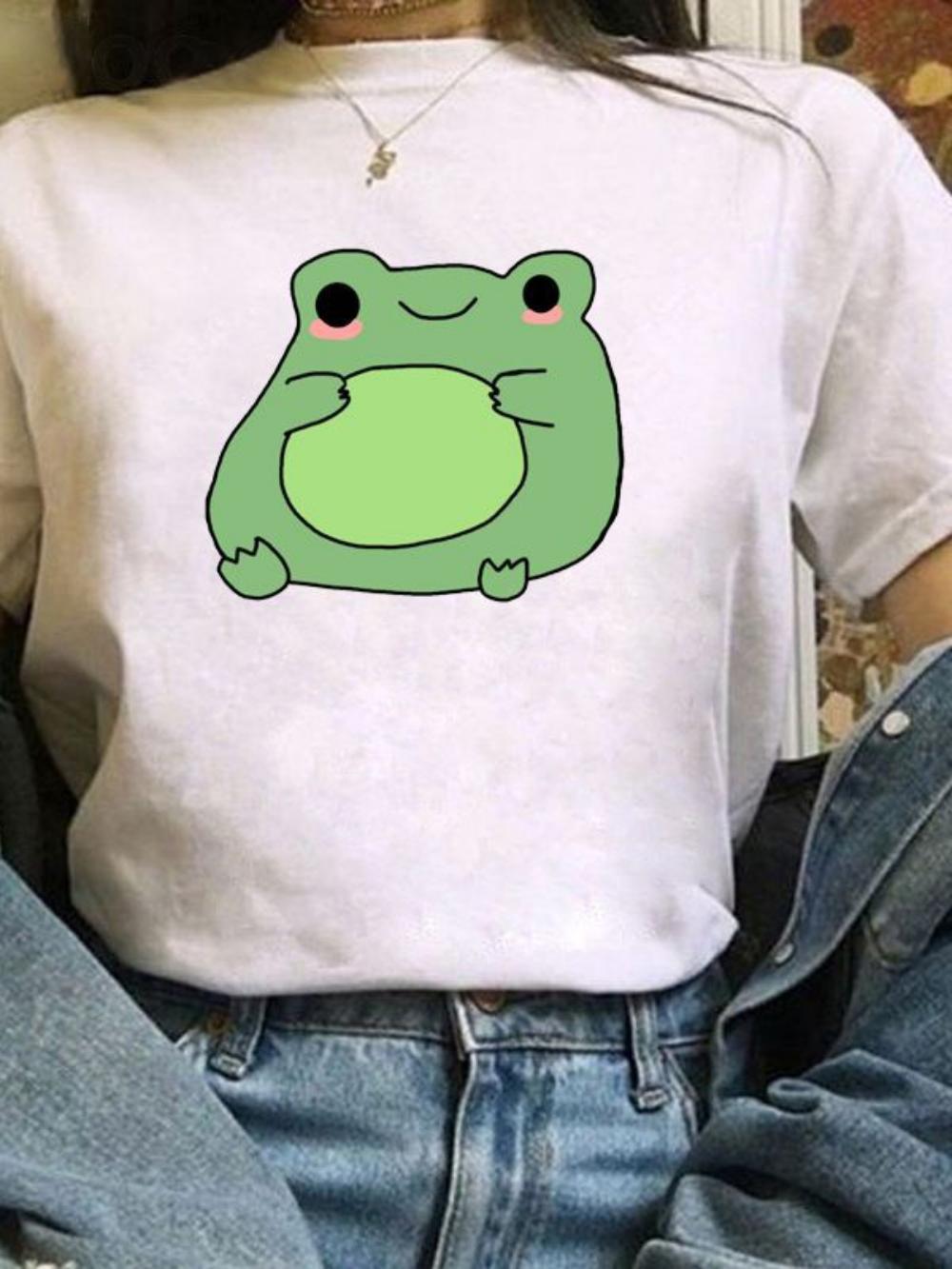 Skateboard Green Frog Tshirt Cute Green Frog Graphic Tee Women Tshirt Durable Plussize Tshirt Daily Streetwear S