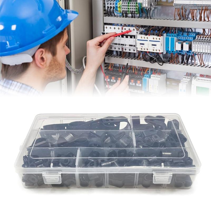 Set of 200 Nylon Wire Clip Convenient Black Cable Clamps Nylon Clip Assortment for Cable Organization Wire Managements