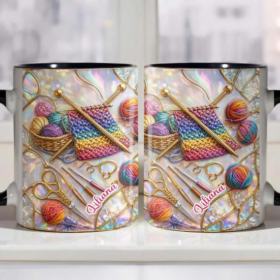 Strick- und Nähwerkzeuge Tasse 11oz Personalisierte Kaffeetasse mit Nähmaschine- und Garn-Drucken Nähgeschenk für Frauen
