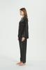 KUMASEN Silk and Satin Pajama Long Open Size M Women's Set, Loungewear, Sleeves, Front, Black,