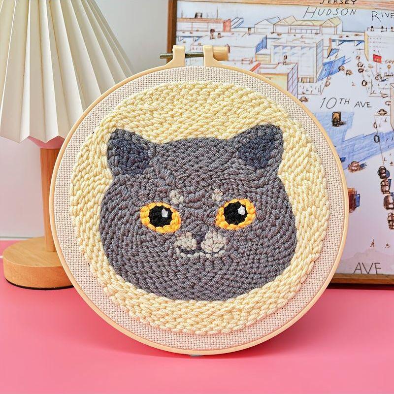 Russian DIY Punch Needle Embroidery Kit: Includes Yarn, Needle, Latch Hook, & Hoop for Knitting & Ornament Crafting