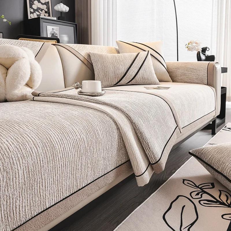 Luxus-Chenille-Sofasitzbezug Wohnzimmer Vier Jahreszeiten Anti-Rutsch-Ecksofa-Überwurf Home Universelle Sofakissen