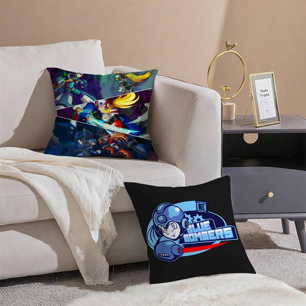 Mega Man Anime Game Pillow Case Silky Elegant Comfort Sofa Bed Invisible Zipper Beach Pillowcase