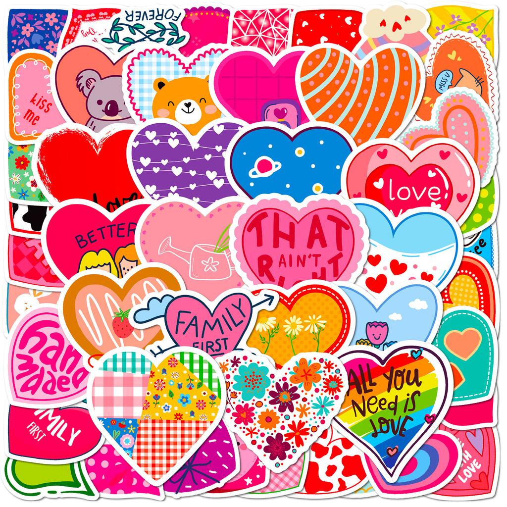50 PCS Shiny Cute Heart Stickers - Kawaii Doodle Decals for Journal, Skateboard, DIY Craft