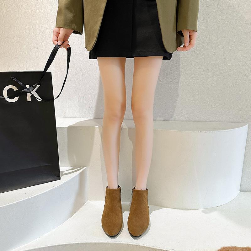 Podzim Zimní Krátké Tube PU Kožené boty Pro ženy Přeshraniční Velká velikost Plus Nízký podpatek Sharp Tip Boty Martin 35-43