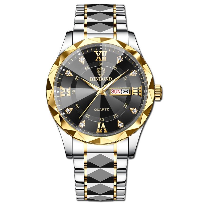 Herrenuhr Wasserdicht Leuchtende Uhr Rhombus Spitze Glas Doppelkalender Trend Freizeit Uhr Herren
