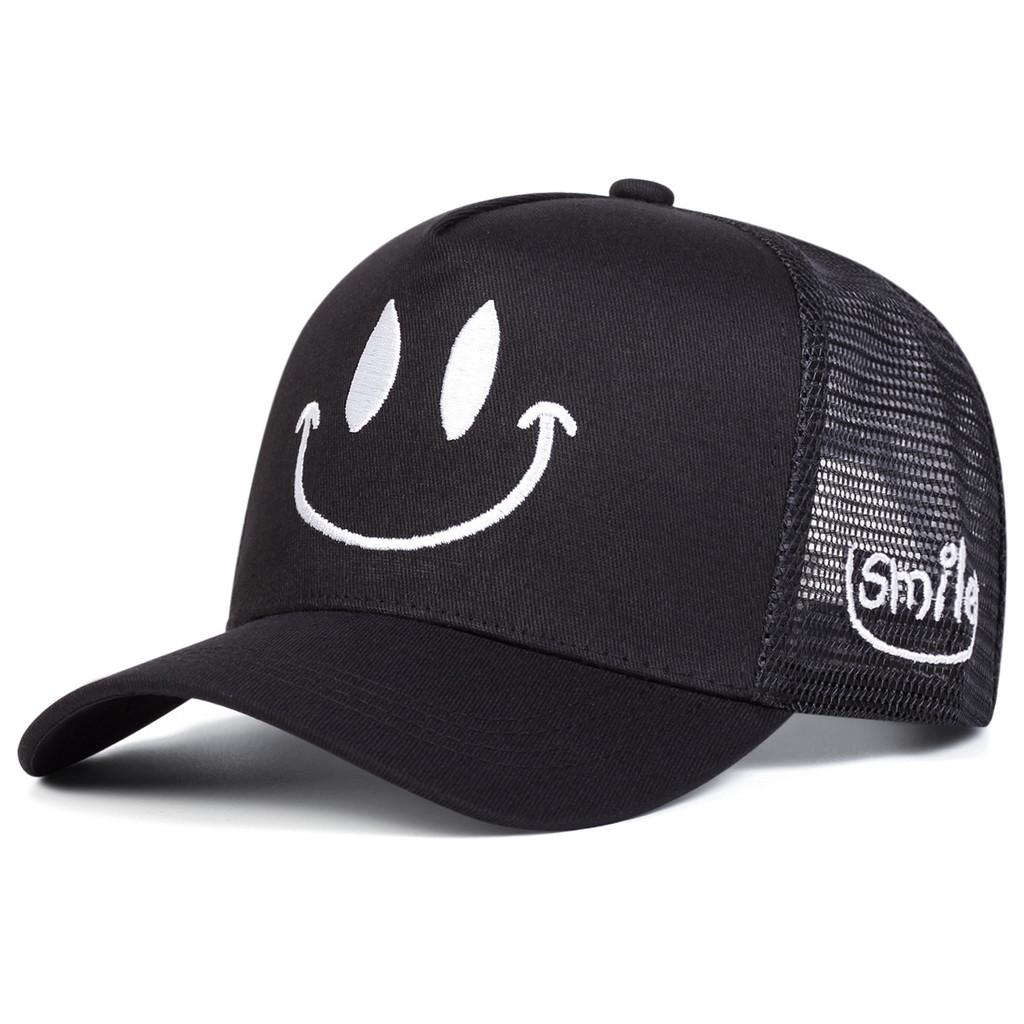 Cotton Blend Baseball Cap With Smiling Embroidery For Summer Casual Wear чёрный