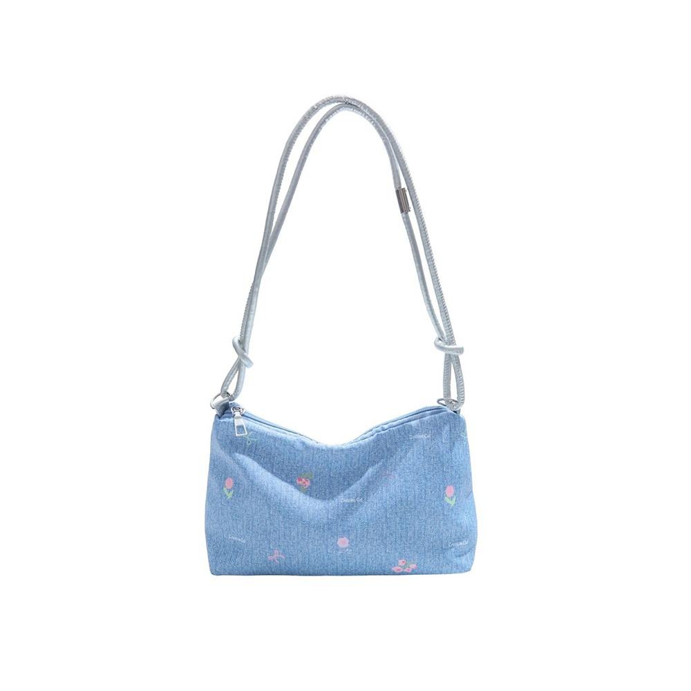 Blue Bow Underarm Bag Korean Women's Handbag Fashion Denim Shoulder Bag  Commuting