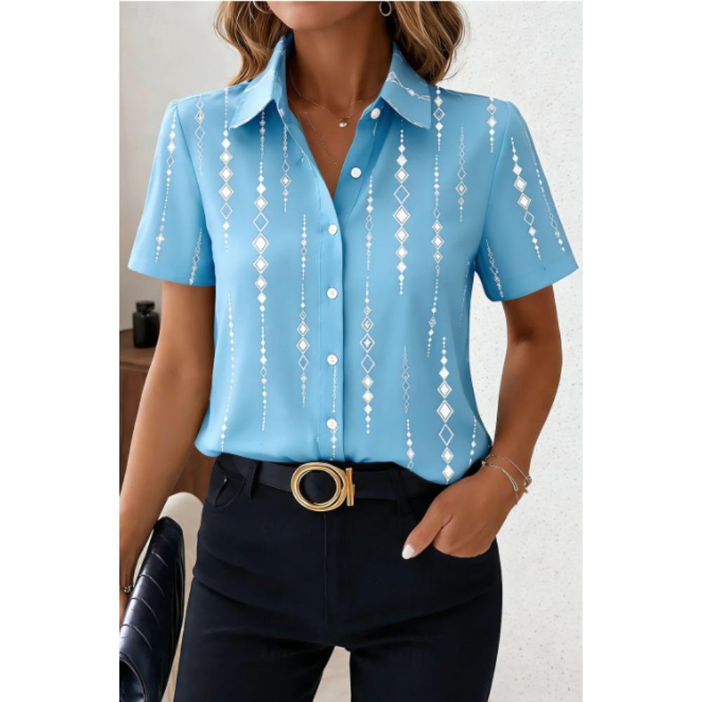 Women's Shirt Short Sleeve Shirt Button Down Blouse Simple Printed Daily Casual Collar Regular Tops Daily  Summer Spring