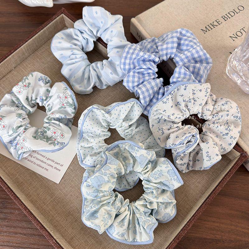 Sea Blue Polka Dot Scrunchies Fashion Gilrs Floral Plaid Large Intestine Hair Ties Ropes Women Sweet Versatile Rubber Bands