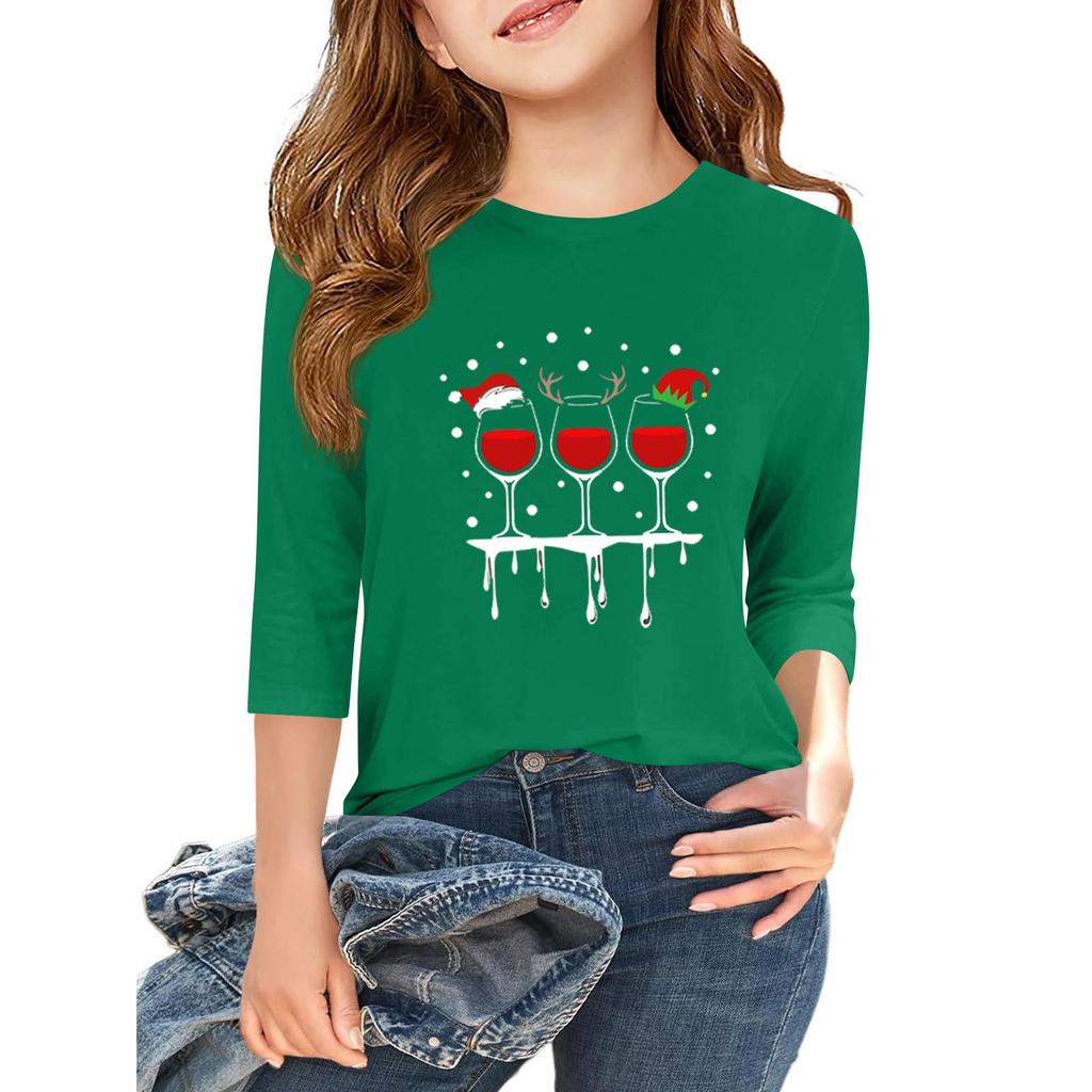 Tricou casual cu mâneci 3/4 pentru copii, cu gât rotund și imprimeu pentru Ziua Independenței