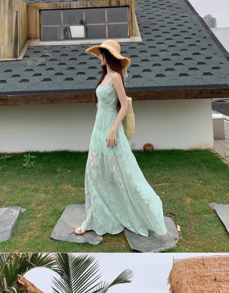 Seaside Resort Mint Green Spaghetti Strap Dress - Women's 2026 Summer Waist-Cinching Long Gown