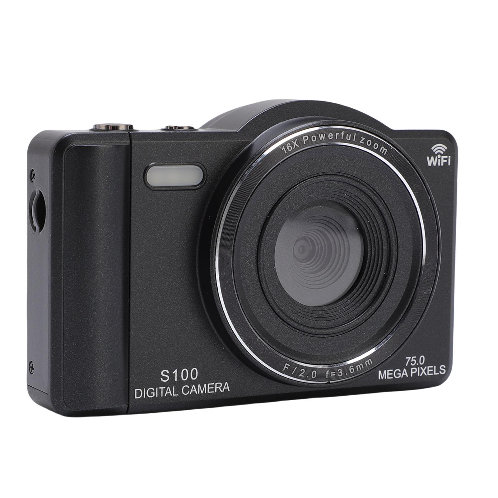

4K Digital Camera 75MP WiFi Vlog Camera with 16X Digital Zoom Built in Flash Dual Lens Selfie Auto Focus Camera for чорний