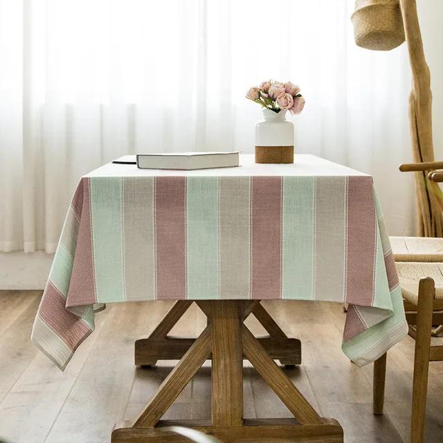 Customizable Linen Cotton Striated Tablecloth,Nordic Rectangular Table Cover,for Kitchen Dinning Tabletop,Coffee Table Decor