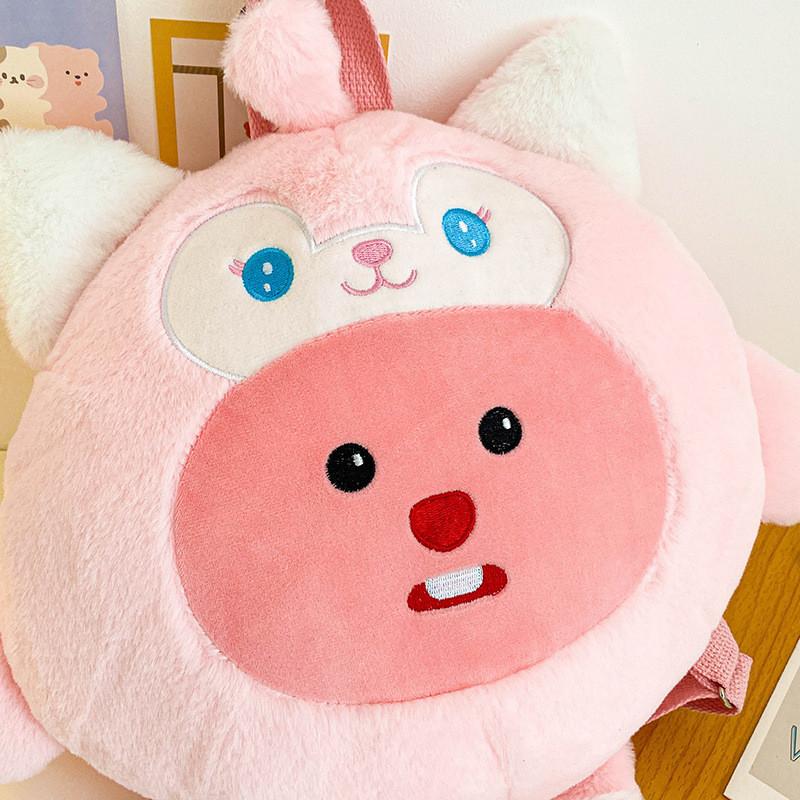 Cute Plush Toy Strawberry Bear Cartoon Backpack Children Parent-child Bag Soft Velvet Street Fashion