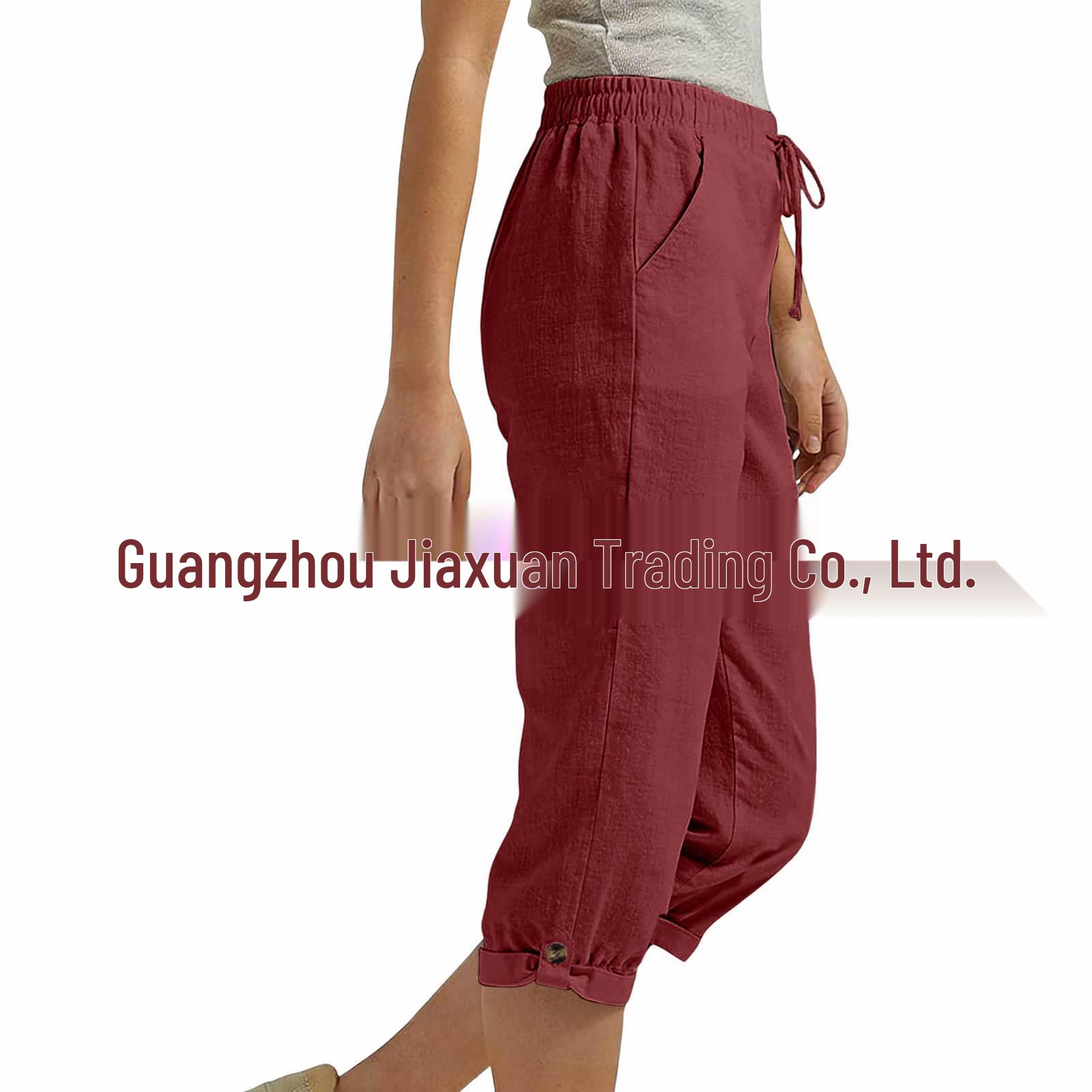 

Women s Elastic Waist Cropped Casual Pants M червоний