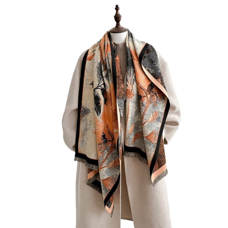 New Retro Graffiti Scarf Tree Branches Imitation Cashmere Thickened Warm Versatile Shawl Scarf