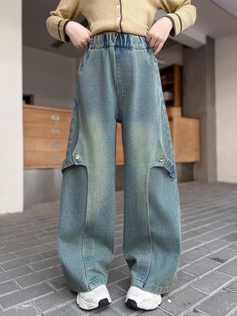 Herbst 2025 Mädchen Koreanischer Stil Webbing Jeans