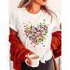 European Size Women's Colorful Heart Print T-Shirt - Casual Short Sleeve Crew Neck Top