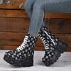Large Size Woven Women's Boots Old Thick-soled Short Fashion Boots Side Zipper High-heeled Spring and Autumn Versatile Women's Boots