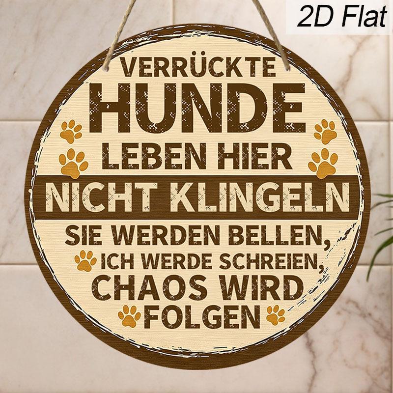 2D Flat Funny German " Leben Hier" Round Wooden Hanging Sign, Do Not Ring Doorbell Funny Warning Decorative Sign Suitable for Decorating Courtyards