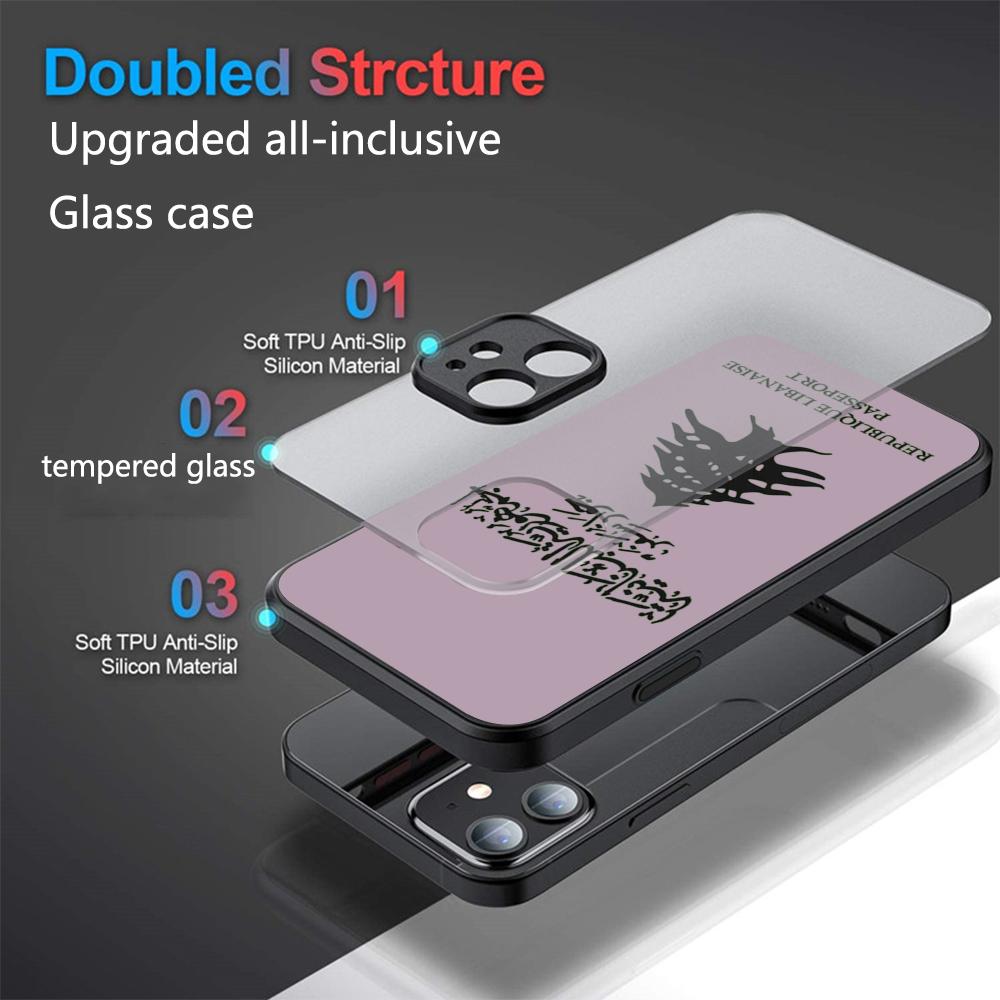 Libanon Vlag Telefoonhoesje Glas Voor iPhone 17 16 Promax 15 13 Pro 14 Plus 17 Pro 12 mini Galaxy S25 24 23 Zwarte Hoesjes