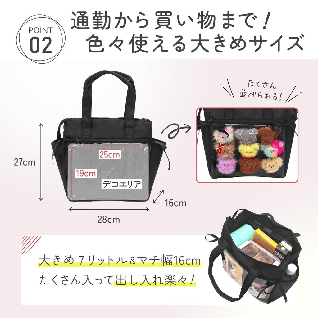 Iwasaki Kogyo Lastrowear Oshikatsu Insulated Lunch 4 BK Bag, Bag, Large, 7L, Pockets, Clear, Black, LF-589