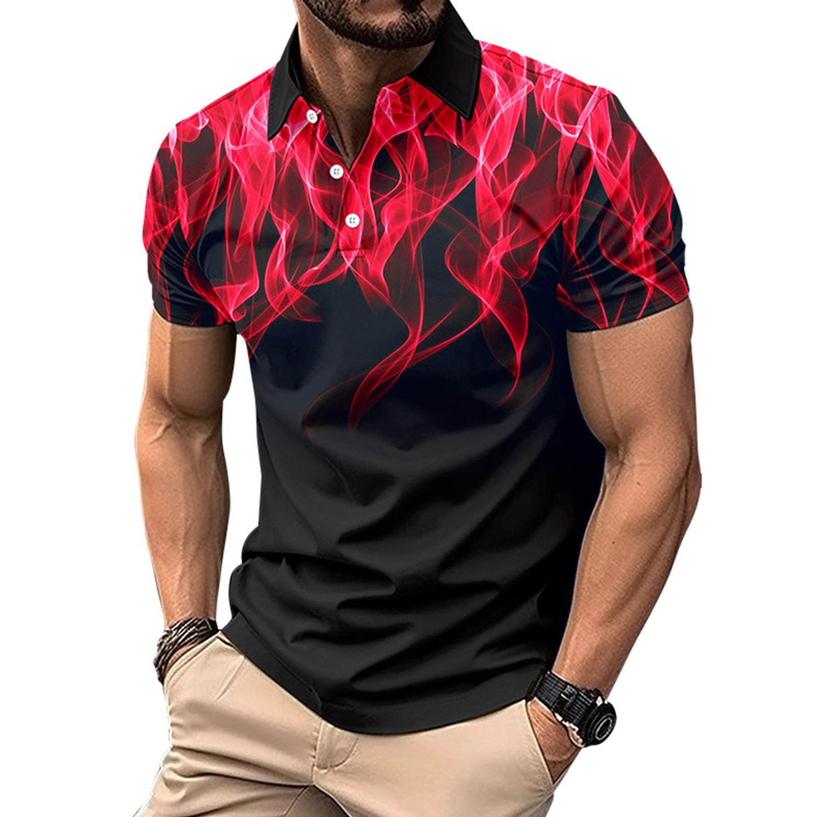 

Мужская рубашка на пуговицах с принтом «Пламенный градиент» с короткими рукавами Мужская рубашка Мужская футболка XXXL красный