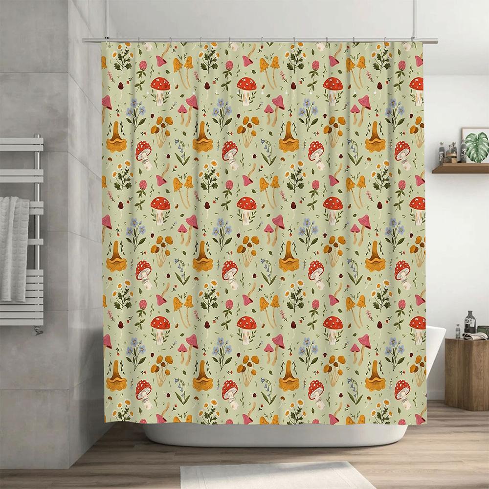 Botanical Mushroom Shower Curtain Woodland Forest Decor Cottagecore Bathroom Set Nature Landscape Backdrop Rustic Home Accent Et