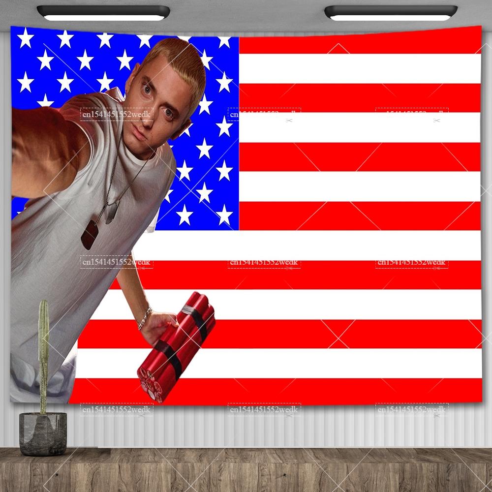 Amerikanischer Rap-Gott Hip-Hop-Musikflagge Eminem Wandteppiche Wandbehang Meme-Wandteppich Kunst Ästhetische Raumdekoration Schlafzimmer-Wandbehänge