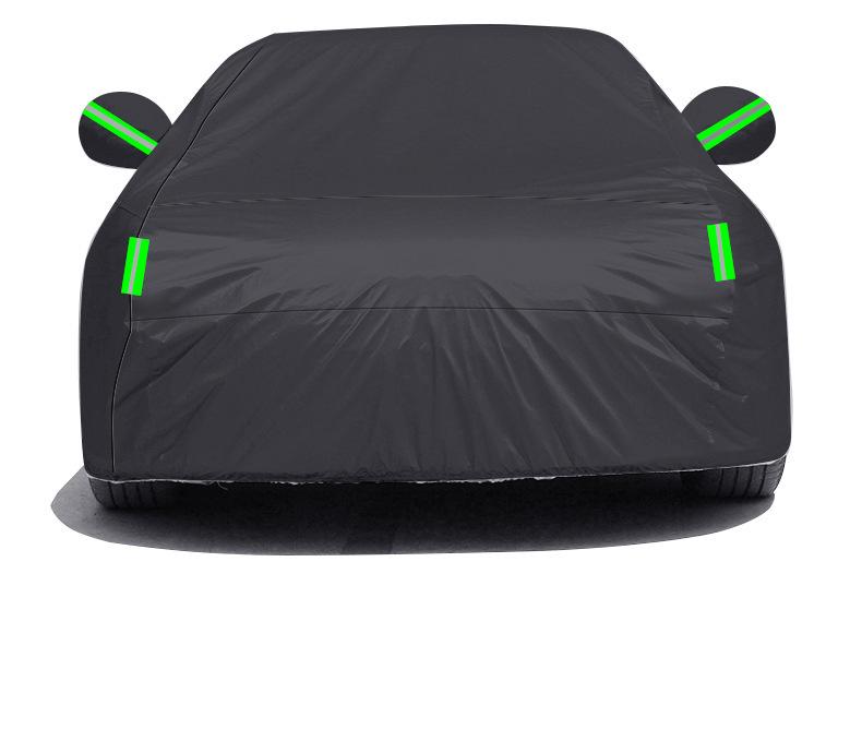 190T Black Polyester Car Cover: Waterproof, Sun Shade, Heat Insulation, Rainproof Protection.