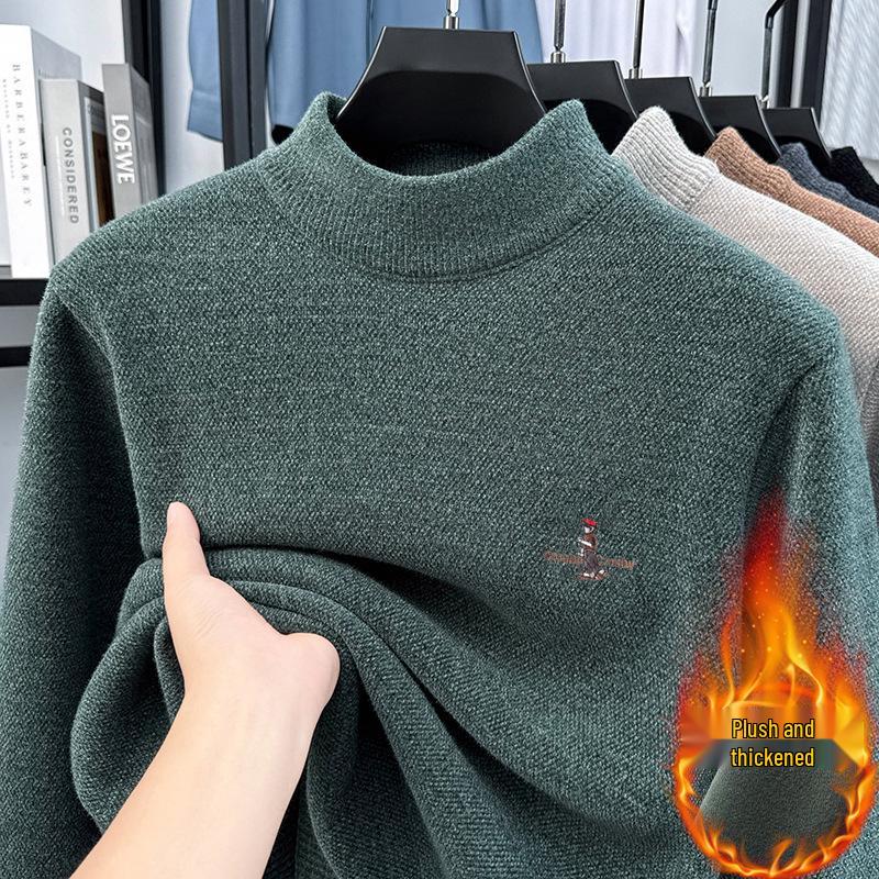Men's Anti-Pilling Embroidered Chinchilla Velvet Knit Sweater - Thickened, Warm, Lightweight Autumn/Winter Sweater
