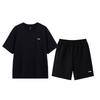 Li Ning Solid Color Logo Summer Breathable Cotton Outdoor Training Running Fitness Fitted Short Sleeve Sports Leisure Set Men Sets Black YATW075-1