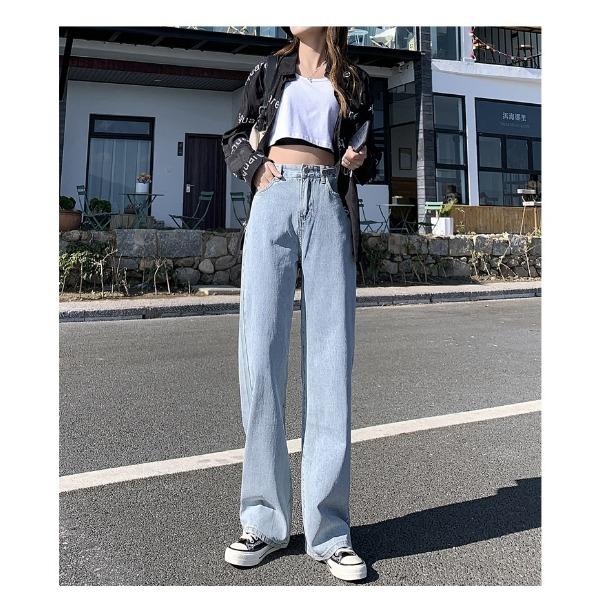 Wide Leg Jeans for Women Retro High Waisted Straight Leg Pants Jeans Adjustable Waist Circumference