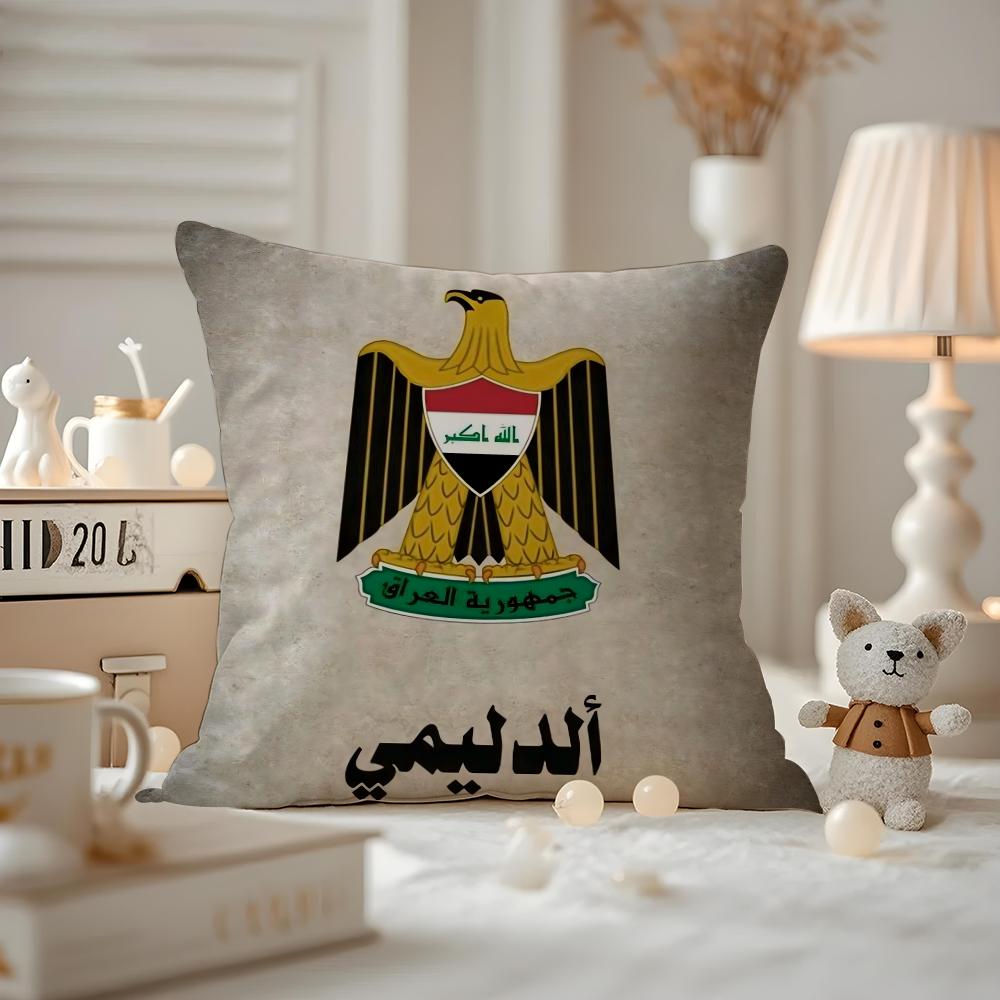 L-Iraqi Iraq National Flag Cushion Cover Anti-dustmite Pillowcase Invisible Zipper Silky Short Plush Sofa Cushion Cover