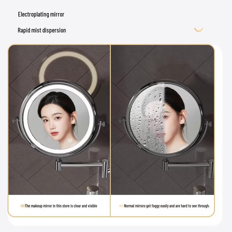 HANDON 8-inch Double Folding Magnifying Bathroom Mirror with LED Light