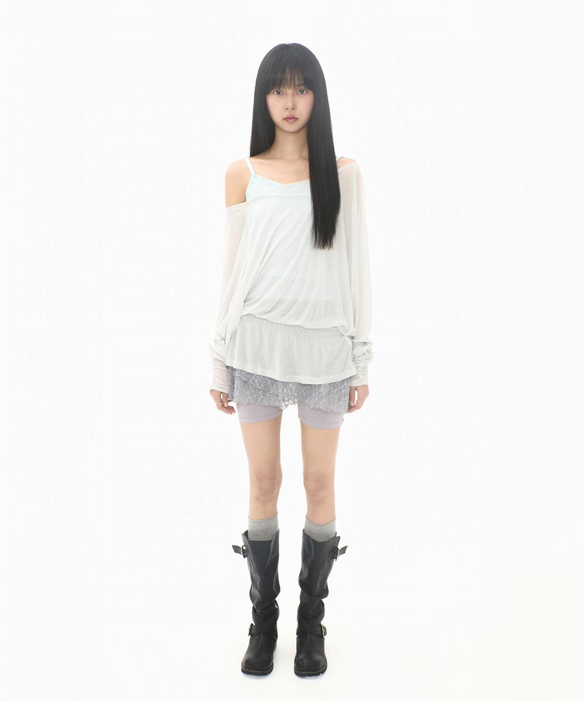 Mileko Lace Layer Wrap Skort Stone Gray
