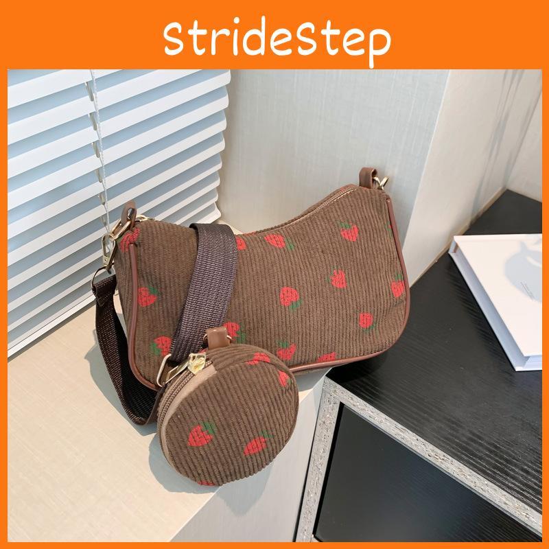 Corduroy Strawberry Print Shoulder Bag Fashion Girl Pillow Bag For Daily Casuals