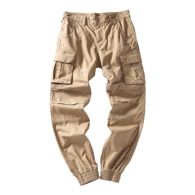 Men's Versatile Multi-Pocket Khaki & Camouflage Jogger Pants - Slim-Fit for Spring & Autumn
