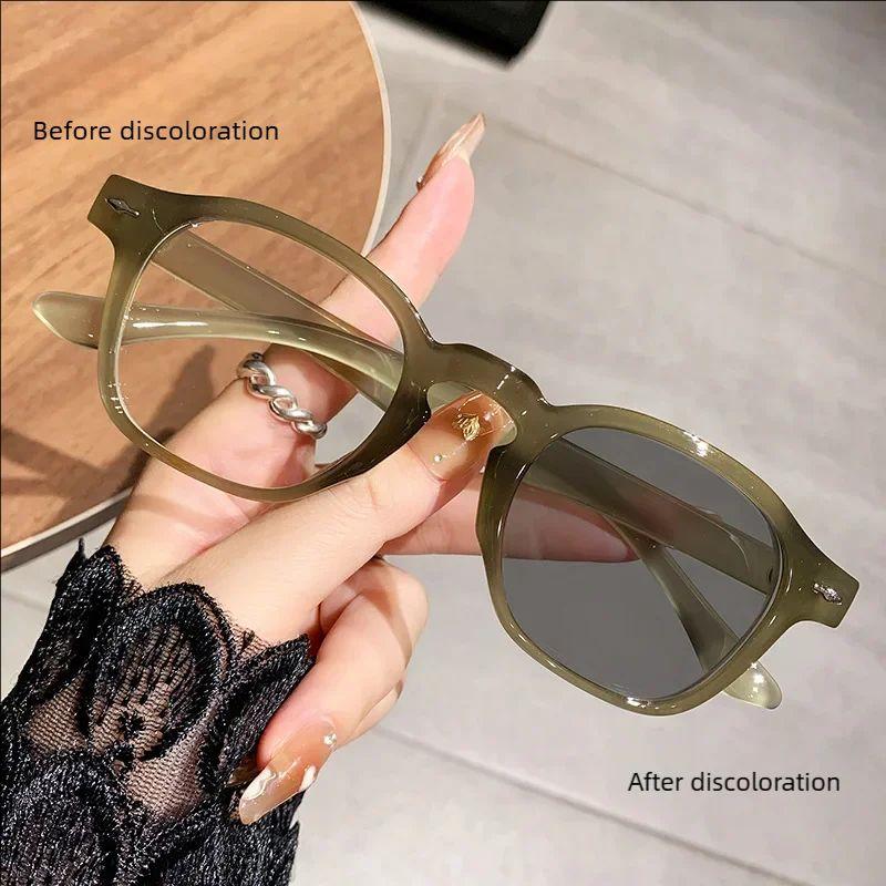 Quadratische Rahmen Myopie Brille Lichtempfindlich Farbwechsel Und Blaulichtfilter Retro Literarisch Frisch Modisch Myopie Brille 6133