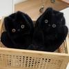 Schwarze Winterhandschuhe aus Plüsch mit Katzenmotiv: Dick, Winddicht, Niedlich, Doppellagig für Studenten, Nackenband-Design