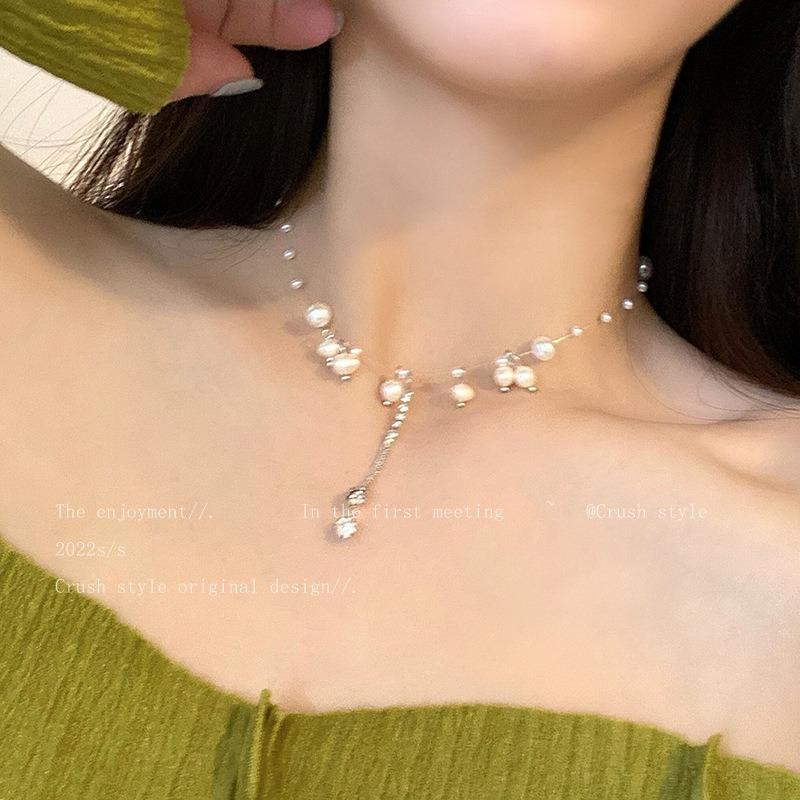Pearl tassel necklace women's summer high-end design sense niche neck chain new collarbone chain accessories tide