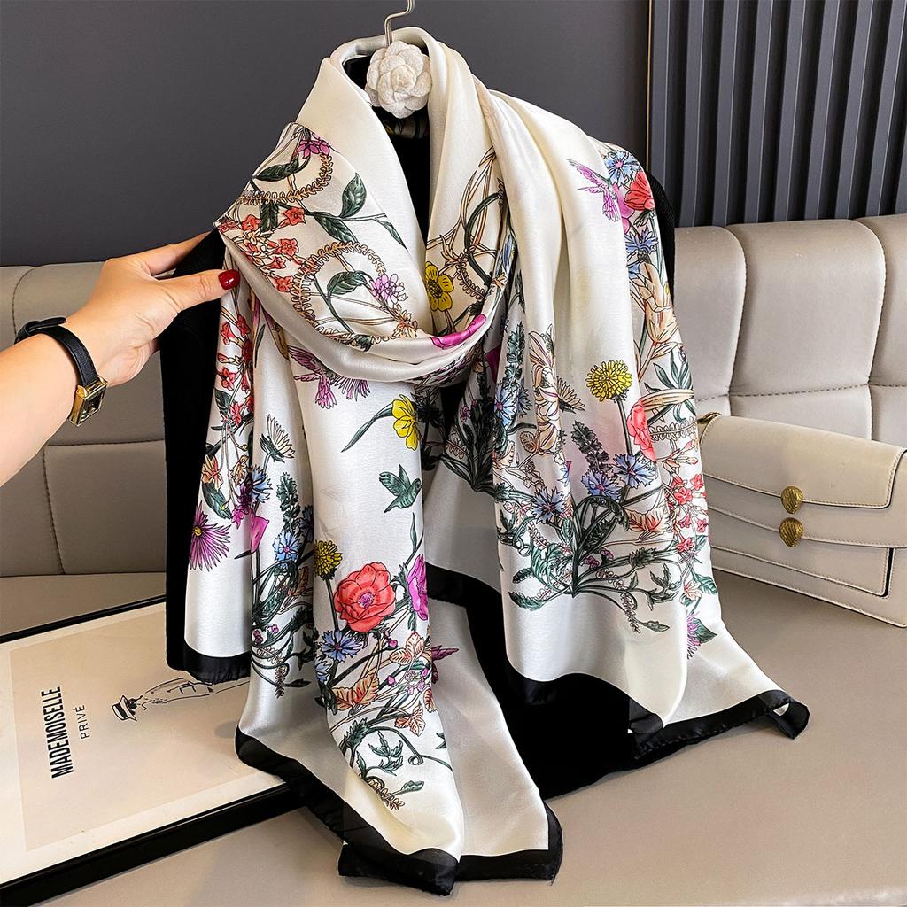 Women 180*90cm Fashion Beautiful Soft Silk Scarves Female Lady Shawl Hijab Wrap Foulard Bandanna Muffler Beach Pareo